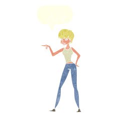 cartoon woman pointing with speech bubble N211