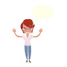 cartoon pretty woman with hands in air speech bubble N10