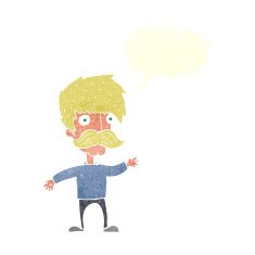 cartoon man with mustache waving speech bubble N29