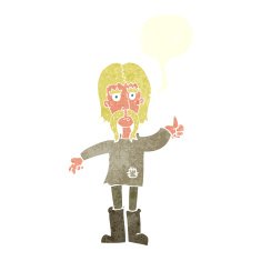 cartoon hippie man giving thumbs up symbol with speech bubble N10