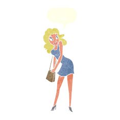 cartoon woman looking in handbag with speech bubble N8
