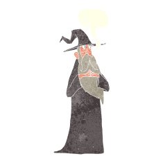 cartoon old wizard with speech bubble N11