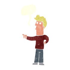 cartoon man pointing with speech bubble N194