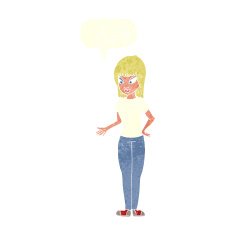 cartoon woman explaining with speech bubble N46