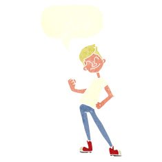 cartoon celebrating man with speech bubble N7