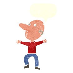 cartoon worried middle aged man with speech bubble N10