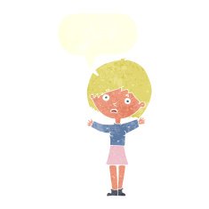cartoon worried woman with speech bubble N76