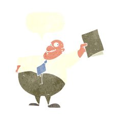 cartoon happy boss with file speech bubble N10