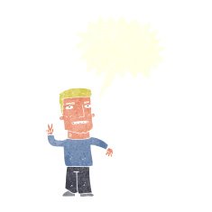 cartoon man giving peace sign with speech bubble N58
