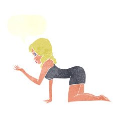 cartoon woman on all fours with speech bubble N20