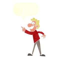 cartoon man pointing and laughing with speech bubble N28