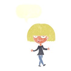 cartoon smug looking woman with speech bubble N10