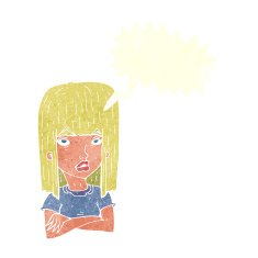 cartoon girl with folded arms speech bubble N10