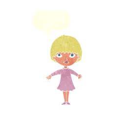cartoon woman in dress with speech bubble N40