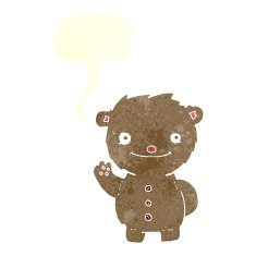cartoon waving teddy bear with speech bubble N25