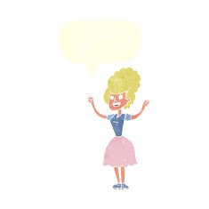 cartoon happy 1950's woman with speech bubble N9