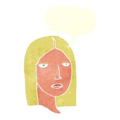 cartoon serious woman with speech bubble N19