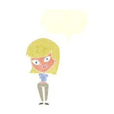 cartoon confused woman with speech bubble N83