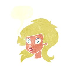cartoon pretty surprised woman with speech bubble N9