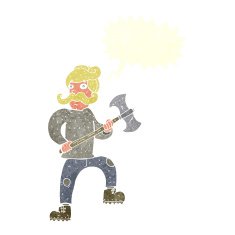 cartoon man with axe speech bubble N10