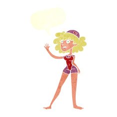 cartoon swimmer woman with speech bubble N10