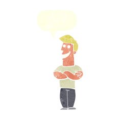 cartoon grinning man with speech bubble N84