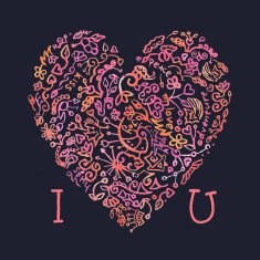 Valentine card template with creative doodle watercolor heart