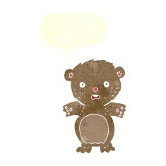 frightened teddy bear cartoon with speech bubble N2