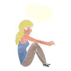 cartoon happy woman sitting with speech bubble N18