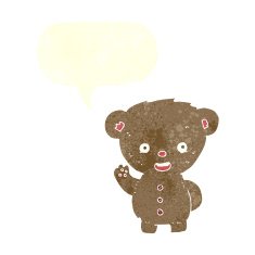 cartoon teddy bear waving with speech bubble N11