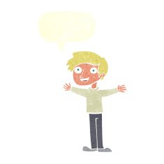 cartoon enthusiastic man with speech bubble N10