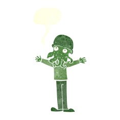 cartoon alien squid face man with speech bubble N10