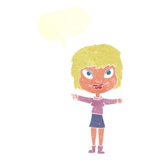cartoon woman pointing with speech bubble N213