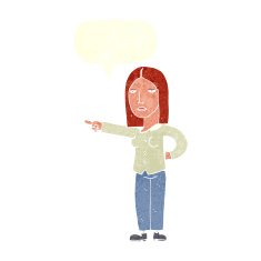cartoon woman pointing with speech bubble N214