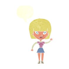 cartoonw woman waving with speech bubble N2
