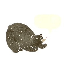 cartoon stretching bear with speech bubble N2