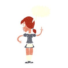 cartoon waitress calling order with speech bubble N10