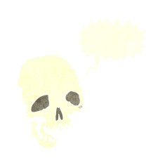 cartoon ancient spooky skull with speech bubble N6