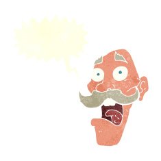 cartoon frightened old man with speech bubble N33