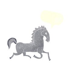 cartoon running black stallion with speech bubble N2