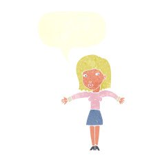 cartoon woman shrugging shoulders with speech bubble N491