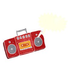 cartoon radio cassette player with speech bubble N10