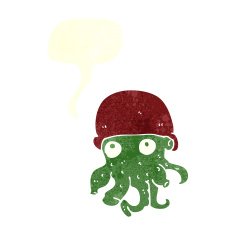 cartoon alien head wearing hat with speech bubble N10
