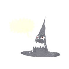 cartoon spooky witches hat with speech bubble N10