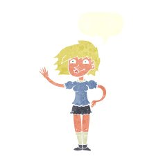 cartoon woman waving with speech bubble N334
