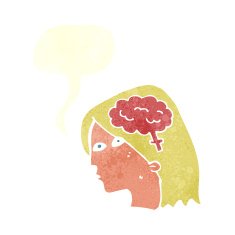 cartoon female head with brain symbol speech bubble N20