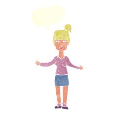 cartoon woman shrugging shoulders with speech bubble N494