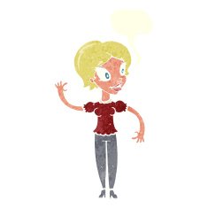 cartoon woman waving with speech bubble N335