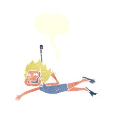 cartoon swimmer with snorkel speech bubble N10
