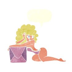 cartoon pin up woman with box speech bubble N10